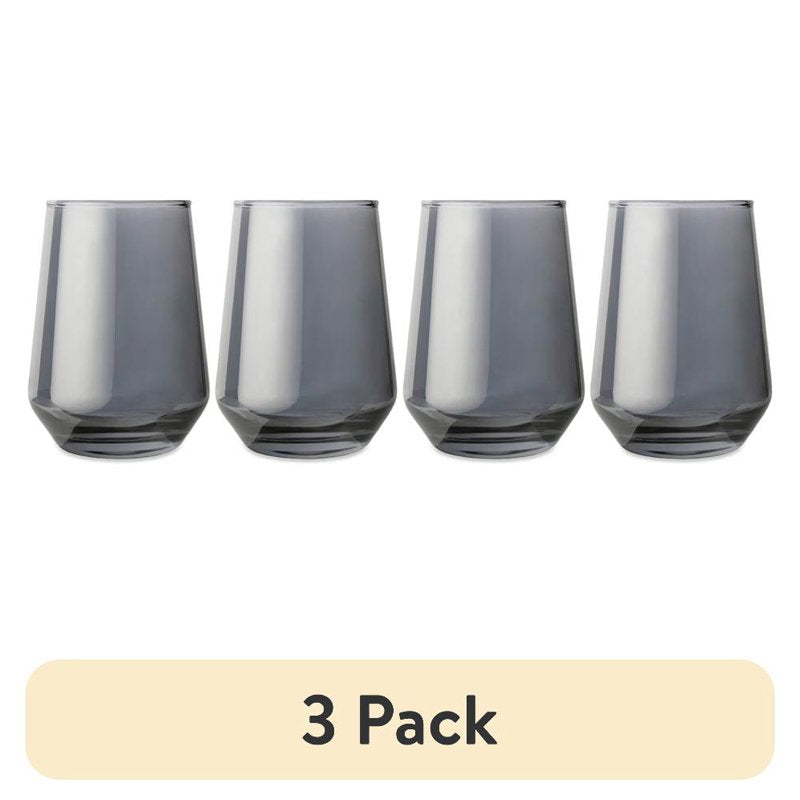 Smoke Angled Stemless Wine Glasses 3 Pack - 13.5 fl oz