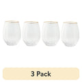 Scalloped Stemless Wine Glass Set with Gold Trim - 3 Pack
