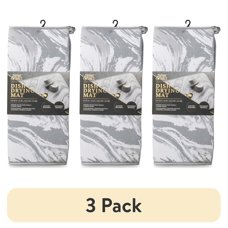 Dish Drying Mat - Marble Print, 3 Pack, 17.5 x 24 Inches