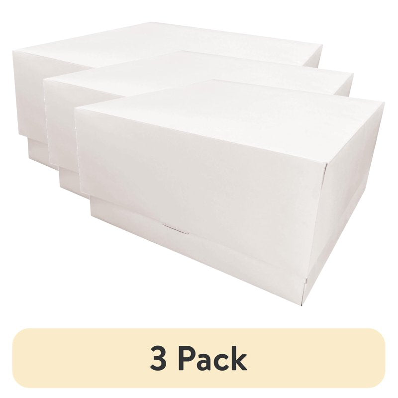 8" x 8" x 6" White Adjustable Cake Box - 3 Pack