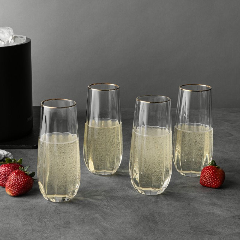 4-Piece Scalloped Stemless Flute Glass Set - Single