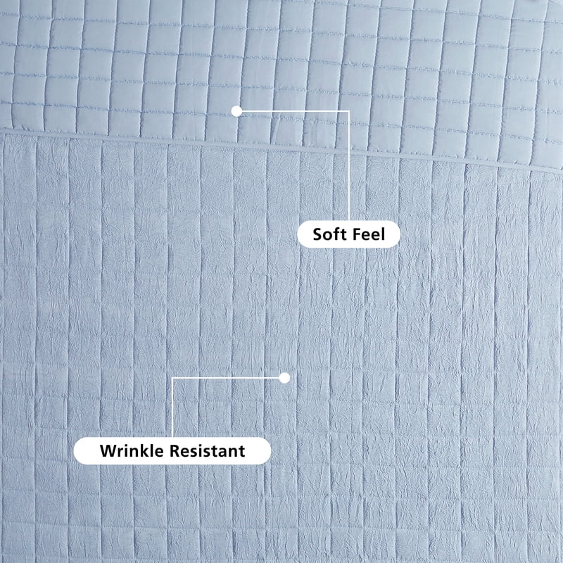 King Blue Crinkle Quilt - Microfiber Bedding, Lightweight, Machine Washable
