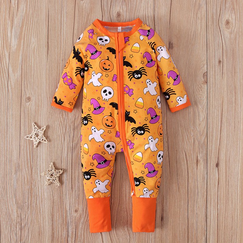 Unisex Halloween Cotton Baby Footless & Footed Pajamas 6-9M - Orange Variation
