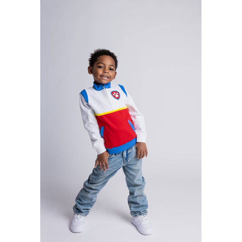Kids Paw Patrol Ryder Fleece Half Zip Sweatshirt - Colorblock Toddler to Big Kid, Red White Blue 3T