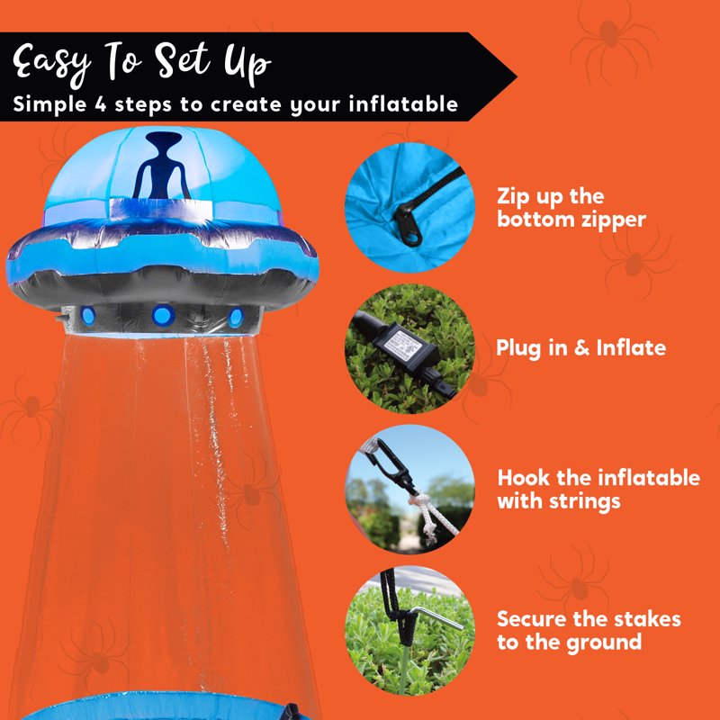 6 FT Halloween Inflatable UFO Alien Decoration with Built-in LEDs Outdoor Yard Lawn Halloween Decor - Joyfy