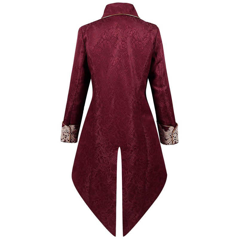 Men's Steampunk Swallow-Tailed Coat - Red, Size S, Gothic Victorian Costume