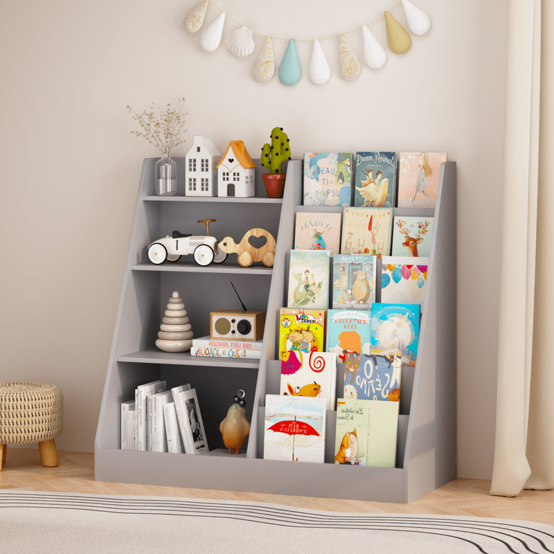 4-Tier Children's Bookshelf with Toy Storage - Gray