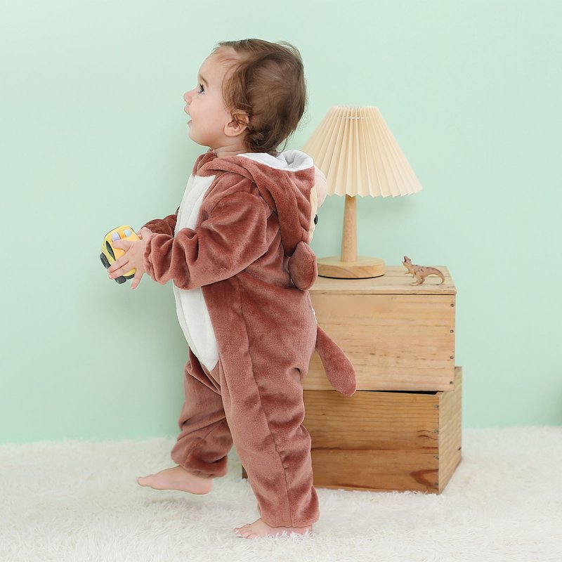 Kids Animal Cosplay Hooded Flannel Jumpsuit - Brown 3T-4T