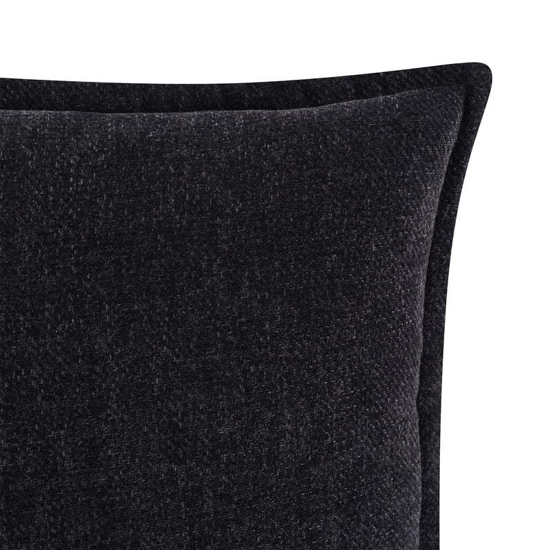 Decorative 22x22 Inch Black Chenille Flange Throw Pillow - Indoor Accent