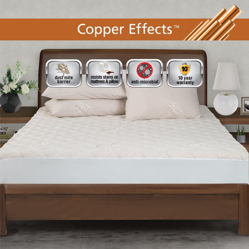 Twin All-in-One Copper Antimicrobial Mattress Pad - Water-Resistant & Hypoallergenic