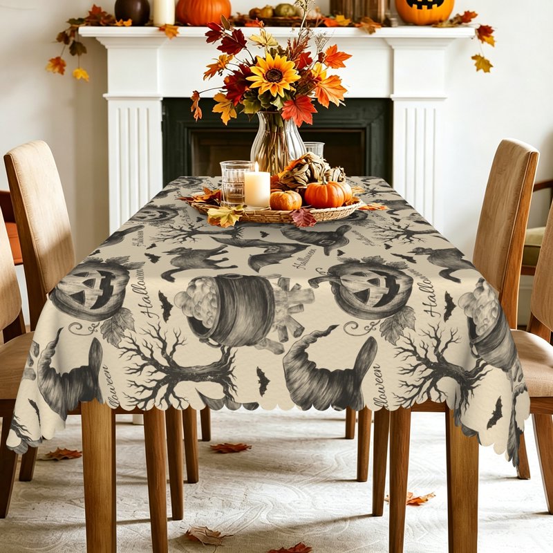 Halloween Tablecloth 60x84 Witch Hat Bat Holiday Kitchen Decor