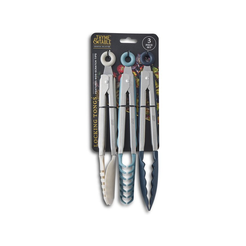 3-Piece Heat Resistant Silicone Locking Tongs Set