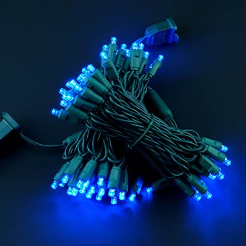 Outdoor LED Holiday String Lights - Blue 50 FT, 150 Mini Bulbs, Connectable
