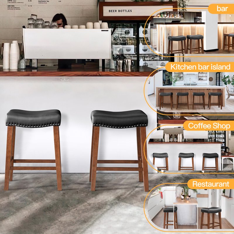 Counter Height Saddle Bar Stools Set of 2 - Black 24 Inch