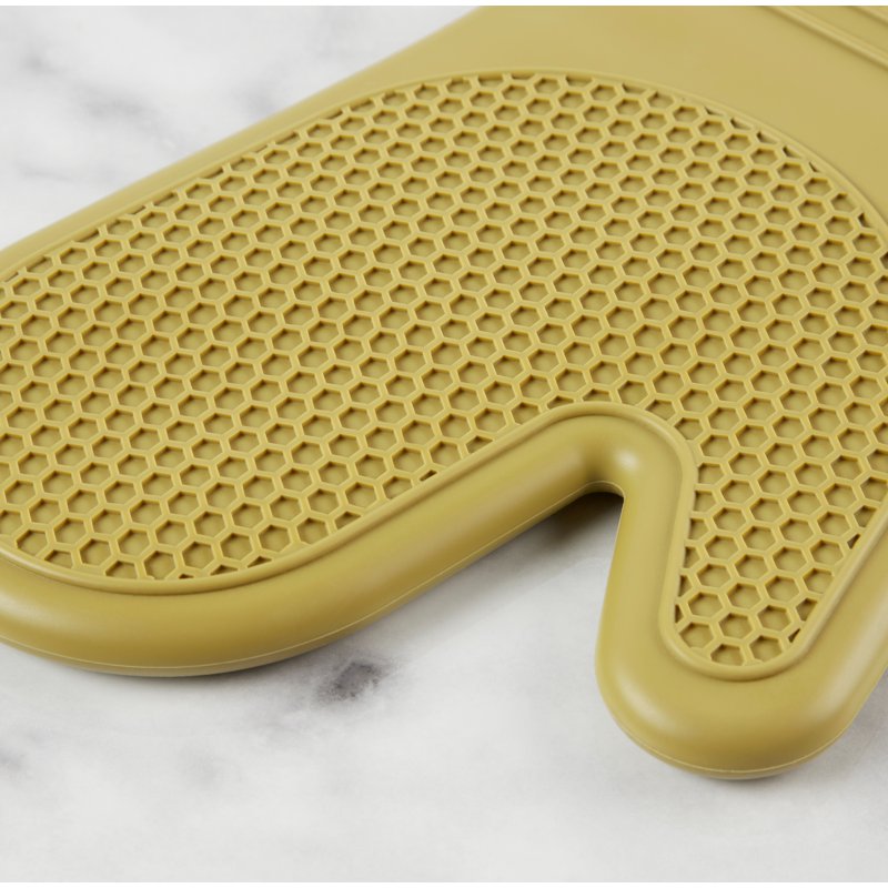 Silicone and Cotton Oven Mitt Set - 4 Pieces, Green Saddle
