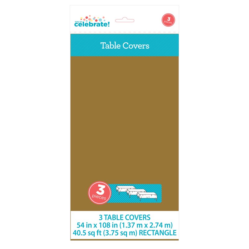 Gold Rectangular Plastic Table Covers - 3 Count 54" x 108"