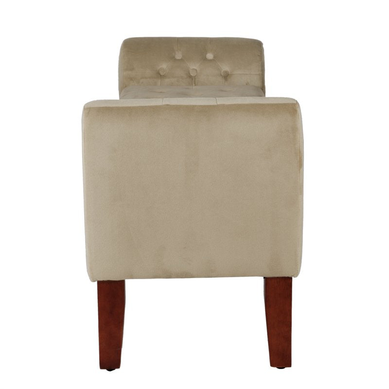 Velvet Upholstered Button Tufted Storage Bench Settee - Beige and Brown