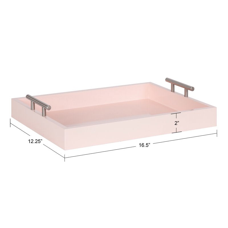 Decorative Accent Tray with Polished Handles - Pink, 16.5 x 12.25