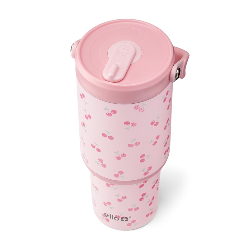 24oz Stainless Steel Tumbler with Retracting Straw - Pink Cherries
