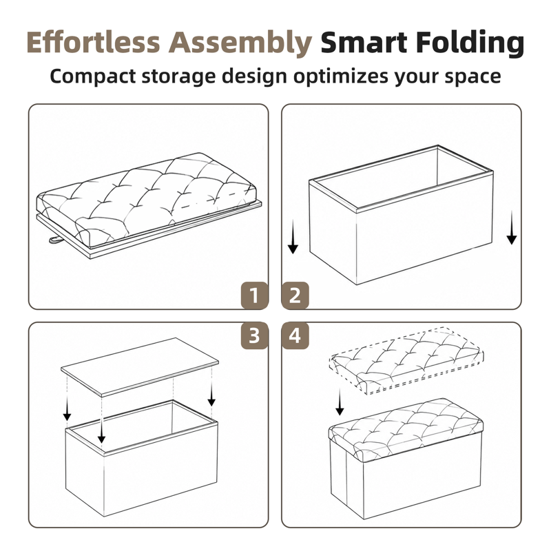 Folding Storage Ottoman Bench with Memory Foam Seat - Black