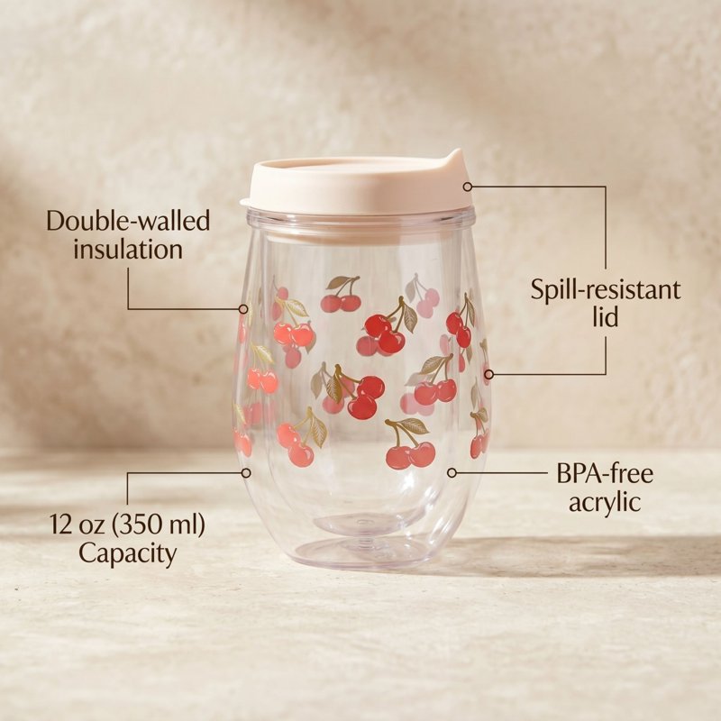 12oz Printed Wine Tumbler Set - Cherry & Dolce Vita