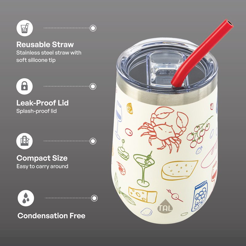 16oz Stainless Steel Wine Tumbler with Straw - Italian Dinner