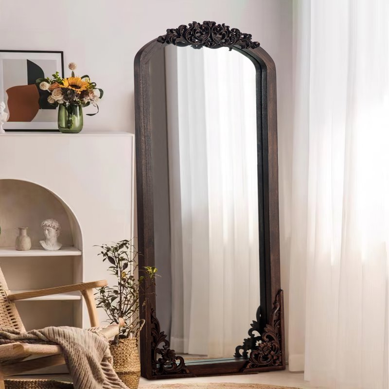 71x30 Arch Full-Length Vintage Mirror - Natural Wood Frame, Shatterproof Glass