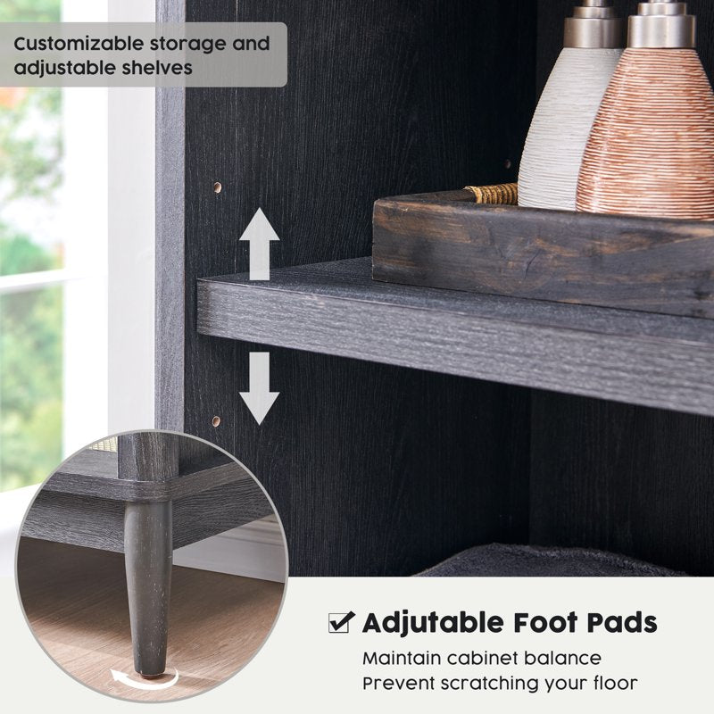 Tall Bathroom Cabinet 75.9" with Adjustable Shelves - Grey Engineered Wood
