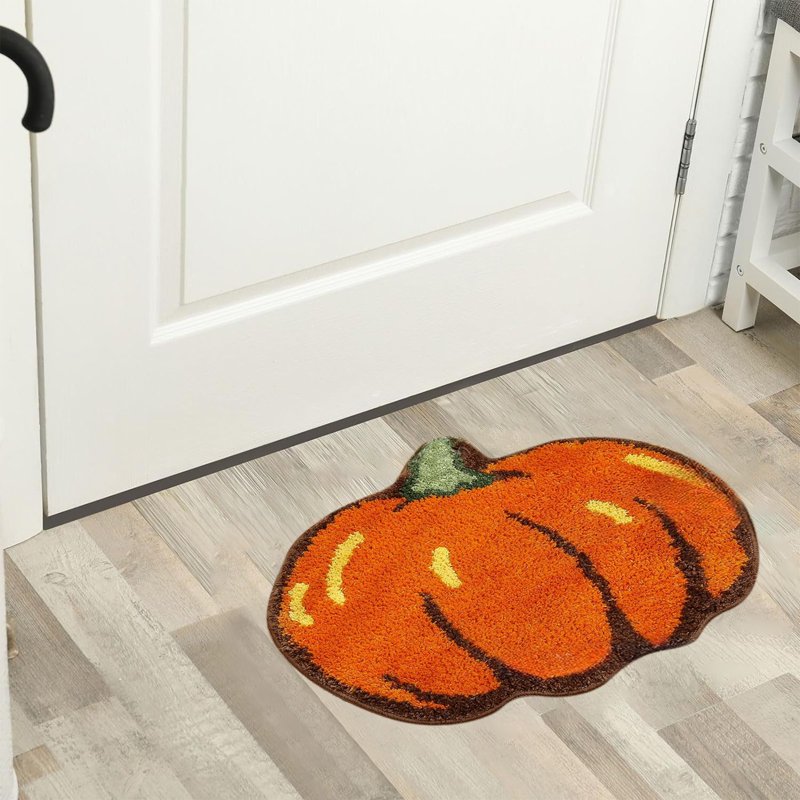 Pumpkin Print Acrylic Area Rug G - Seasonal Entryway Mat with Non-Slip Backing