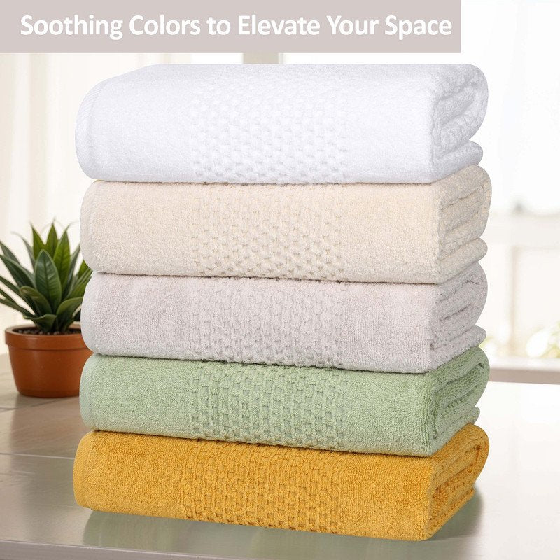Ivory Cotton Waffle Textured Towel Set - 3 Piece Bathroom Decor - Superior