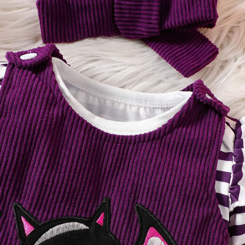 A14-Purple Baby Girl Halloween Romper & Skirt Outfit with Headband - 0-3 Months