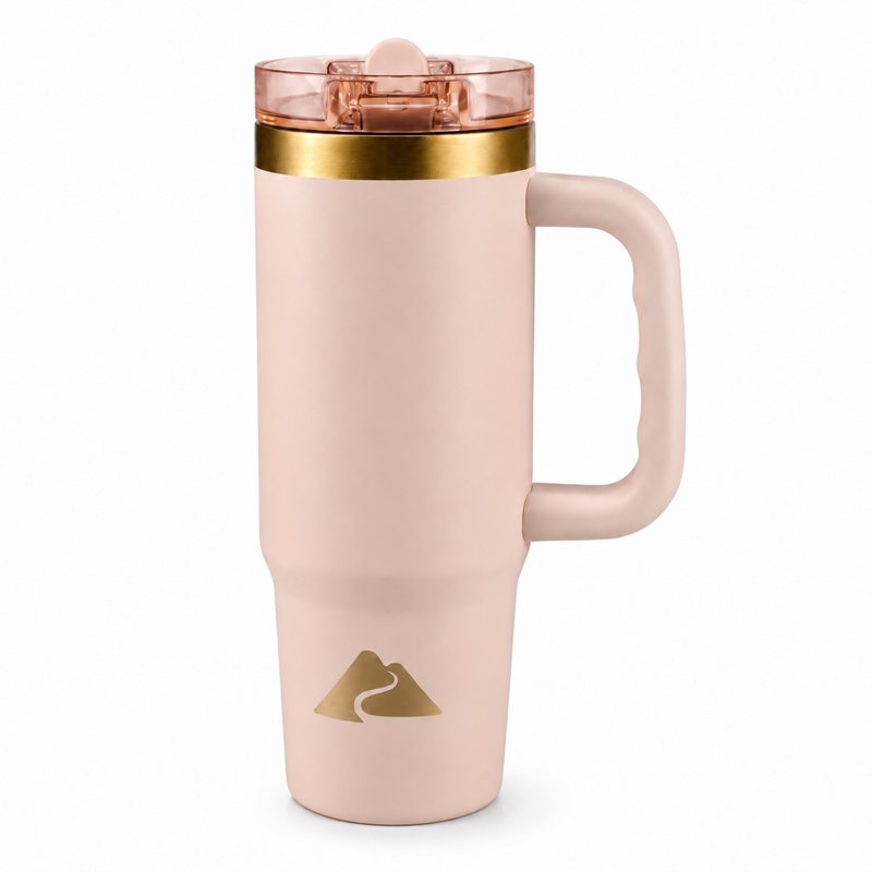 30 oz Insulated Travel Tumbler with Handle - Frosted Peach