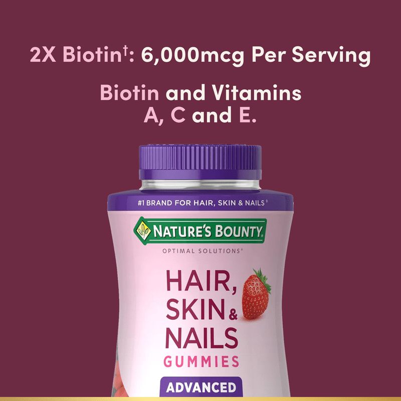Advanced Hair, Skin & Nails Gummies - 2x Biotin, Strawberry, 180 Ct