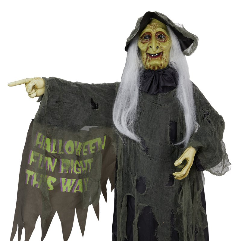 6 Ft Life Size Witch Halloween Decoration - Animated Sound & Motion Activated Outdoor Display