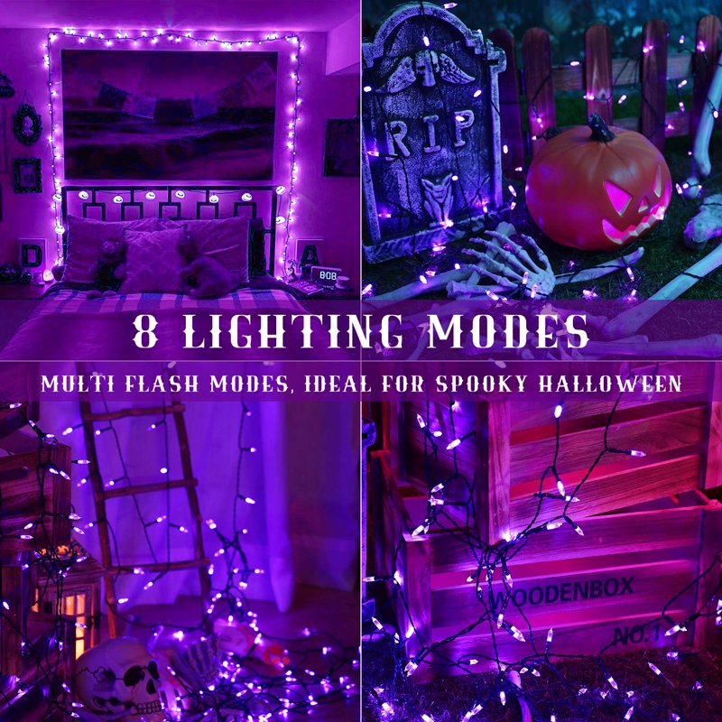 Halloween String Lights 33ft 100 LED Waterproof Battery-Powered Purple