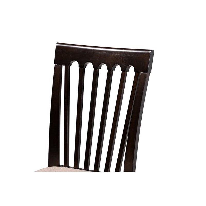 5-Piece Dining Set - Sand Fabric Upholstered with Espresso Brown Wood