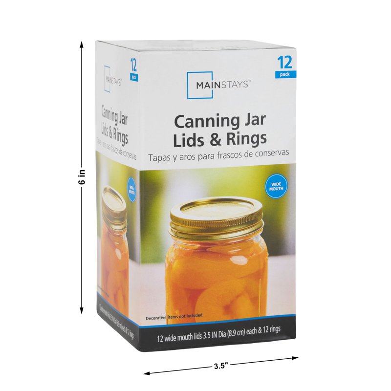 Wide Mouth Canning Jar Lids & Rings - 12 Pack with Bands