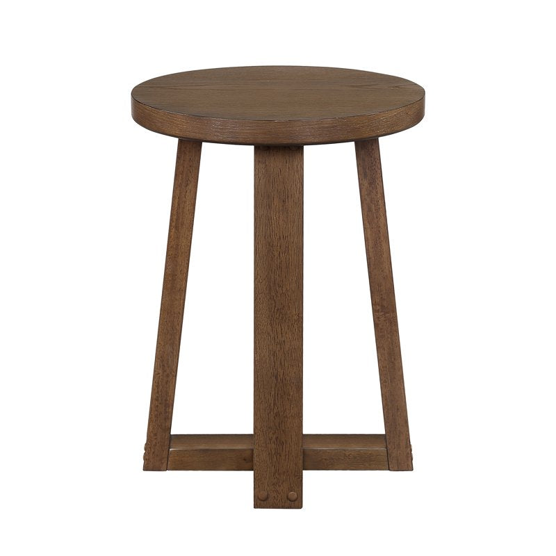 Contemporary Round End Table - Walnut Finish