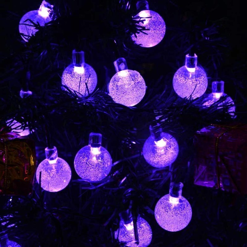 7M Purple Solar Crystal Ball String Lights Waterproof 8 Mode Globe Fairy Lights