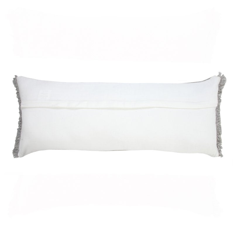 Ox Bay Nellie 14x36 Inch Gray Solid Cotton Throw Pillow with Fringe - Decorative Lumbar Accent