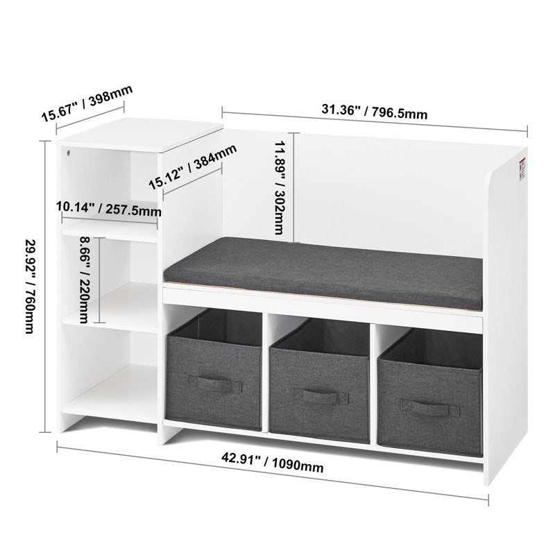 Children's Storage Bench with 6 Cubbies & 3 Drawers