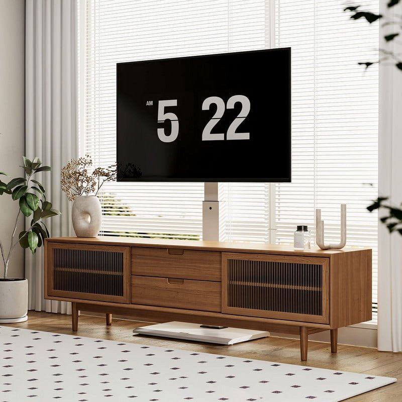 Modern White Swivel Floor TV Stand for 27-65 Inch TVs with Power Strip
