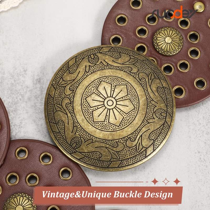 Brown Wide Leather Western Belt for Women - Boho Concho Disc Style, Up to 37"