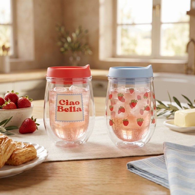 12oz Printed Wine Tumbler Set - Ciao Bella & Strawberry