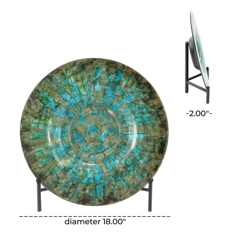 18" Round Handmade Textured Green Glass Charger Plate with Stand