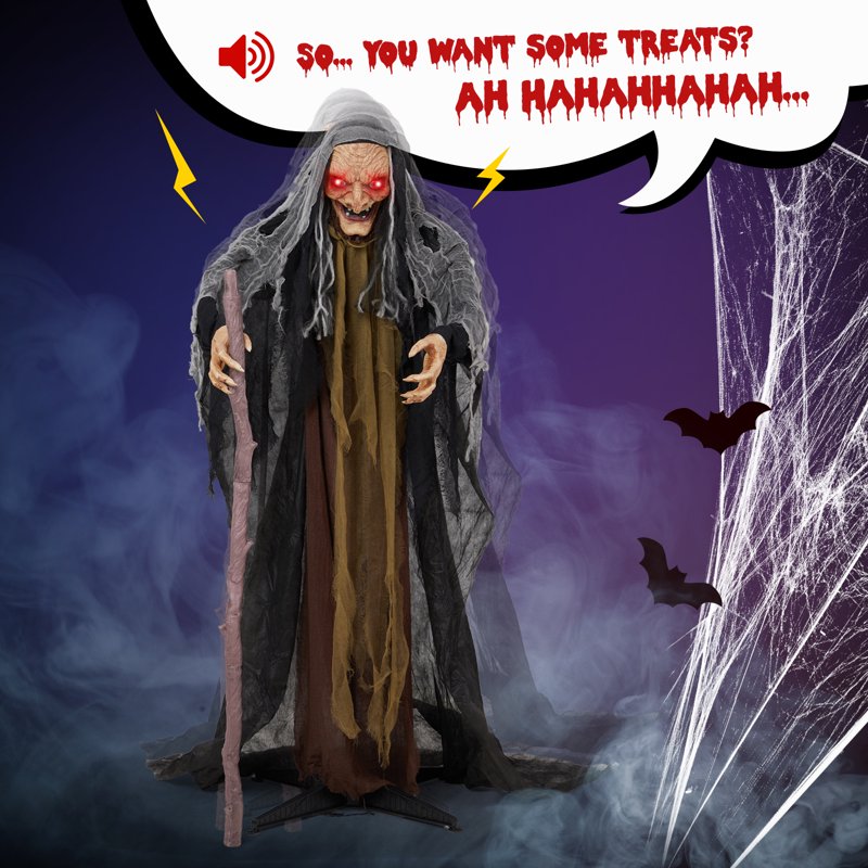 Yescom 5.3ft Animated Witch Halloween Decoration with Sound-Activated LED Eyes