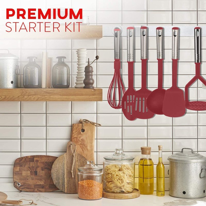 24-Piece Kitchen Utensil Set - Nylon & Stainless Steel - Red