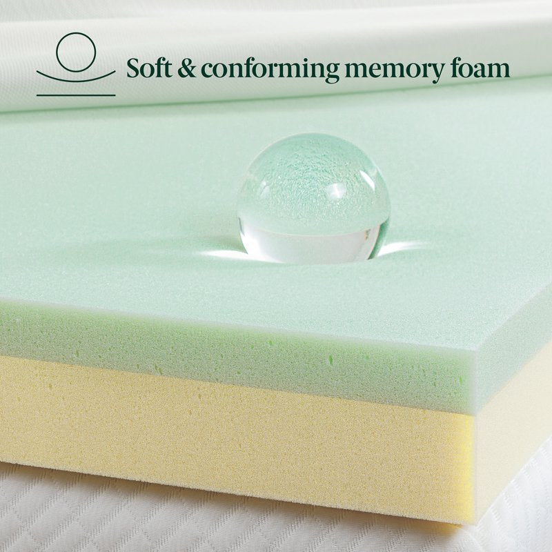 King Green Tea & Charcoal Memory Foam Mattress Topper - 3 Inch Support