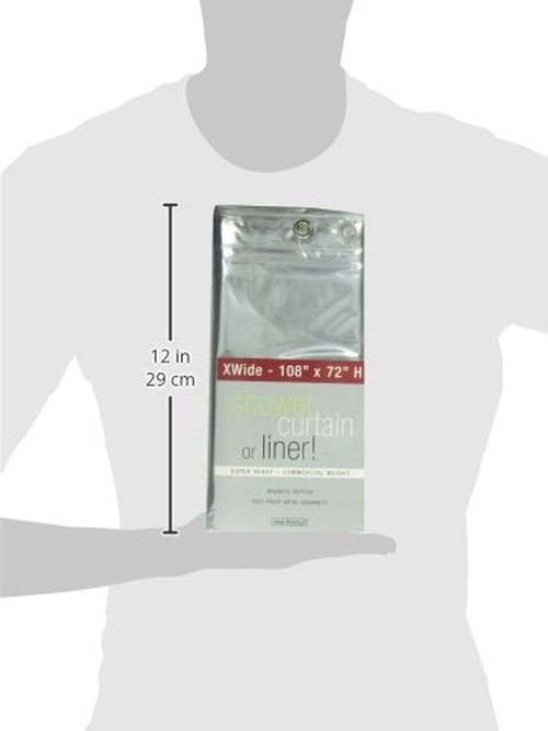 Vinyl Plastic Long Shower Curtain Liner. Plastic Shower Curtain for use Alone or With Fabric Curtain, 108 x 72 Inches, Clear