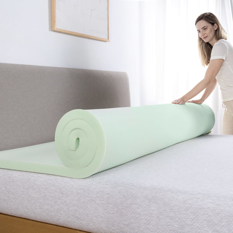 Memory Foam Mattress Topper Full Size with Green Tea & Charcoal Infused Comfort